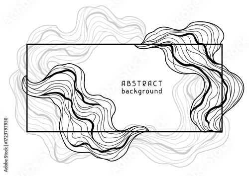 Frame with wave elements. Abstract card with linear curls.