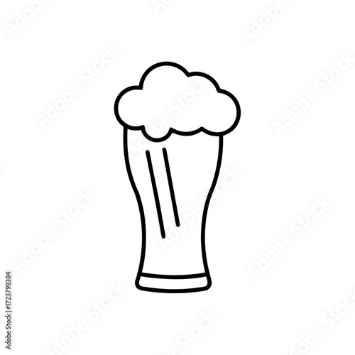 Outline drawing of beer glass with foam top on transparent background