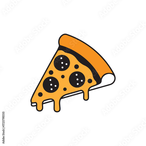 Delicious Hot Pizza Delivery Icon - Italian Fast Food with Gooey Cheese Drips and Sausage