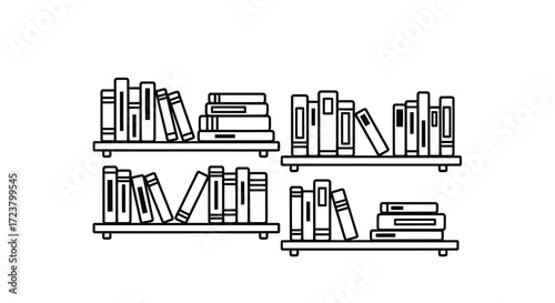 Bookshelves filled with tomes in linear style creating a library ambiance for reading inspiration