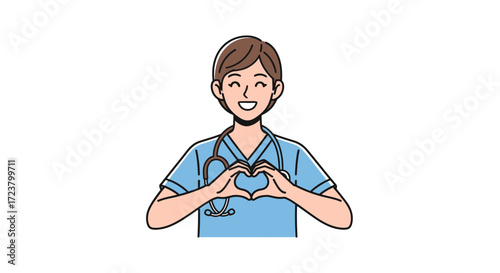 Caring healthcare professional expressing warmth and dedication through heart gesture depiction