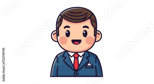 Cartoon businessman character with optimistic expression, suitable for animation and web design