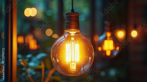 A string of light bulbs hanging from a wire