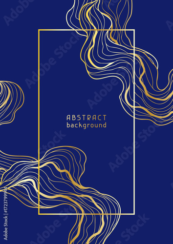 Frame with wave elements. Abstract card with linear curls.