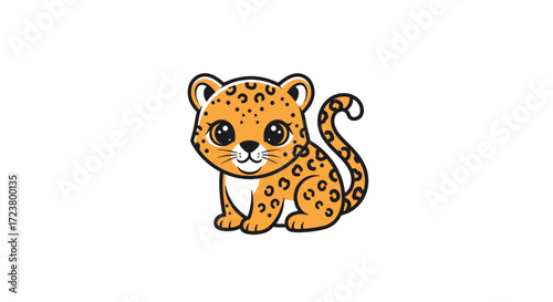 Cartoonish depiction of a small cheetah cub showcasing its adorable spotted fur and large eyes