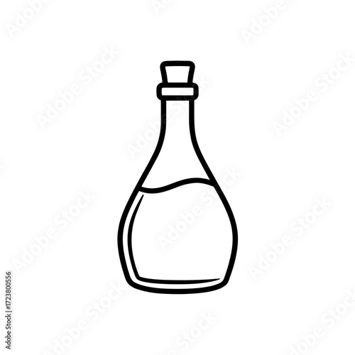 Outline drawing of a filled glass bottle on transparent background