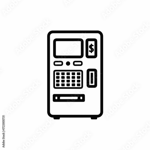 Vending machine icon in black and white showcases a modern payment system, offering convenience.