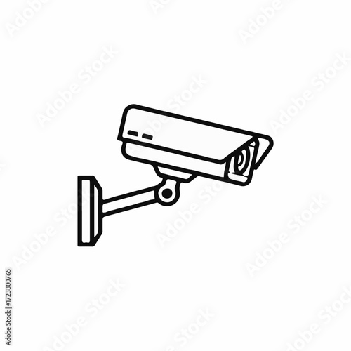 Security camera icon in minimalist black and white style for urban communications. Security camera surveillance depicts outline of mounted CCTV camera.