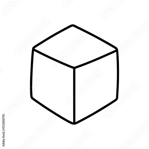Outline drawing of a simple white cube shape on transparent background