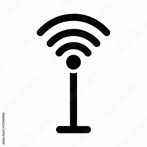 Antenna icon shows wifi signal symbol with circular waves, a representation of wireless connectivity. Antenna icon for digital communication with device connecting to digital network,