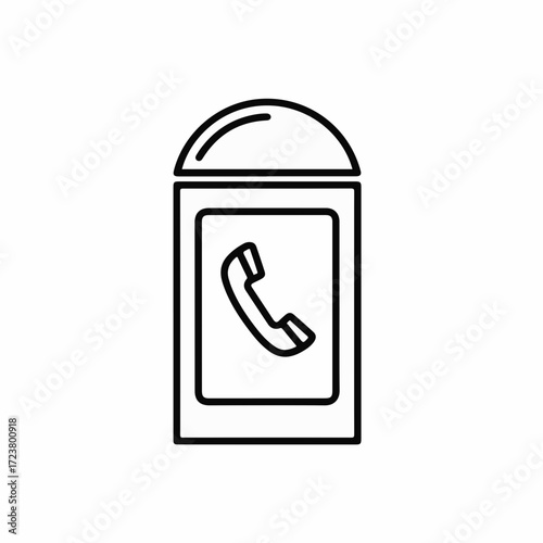Isolated public phone booth on white background for urban communications. Public phone depicts iconic public phone symbol on its side. Visualizing public phone communications in urban landscapes.