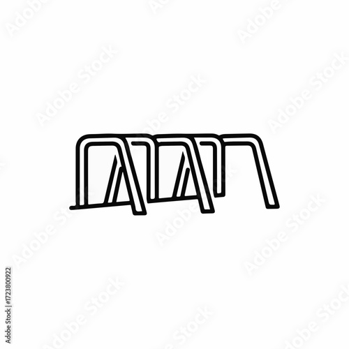 Bike rack parking outline icon on white background. Bike rack parking is a minimal linear concept, simple metal frame. Bike rack parking area is designed for secure storage of bicycles.