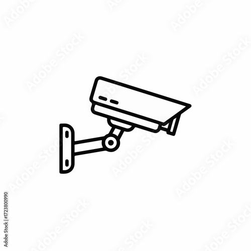 Security camera surveillance icon in clean black and white minimalist style. Security camera recording footage provides a sense of safety and protection.