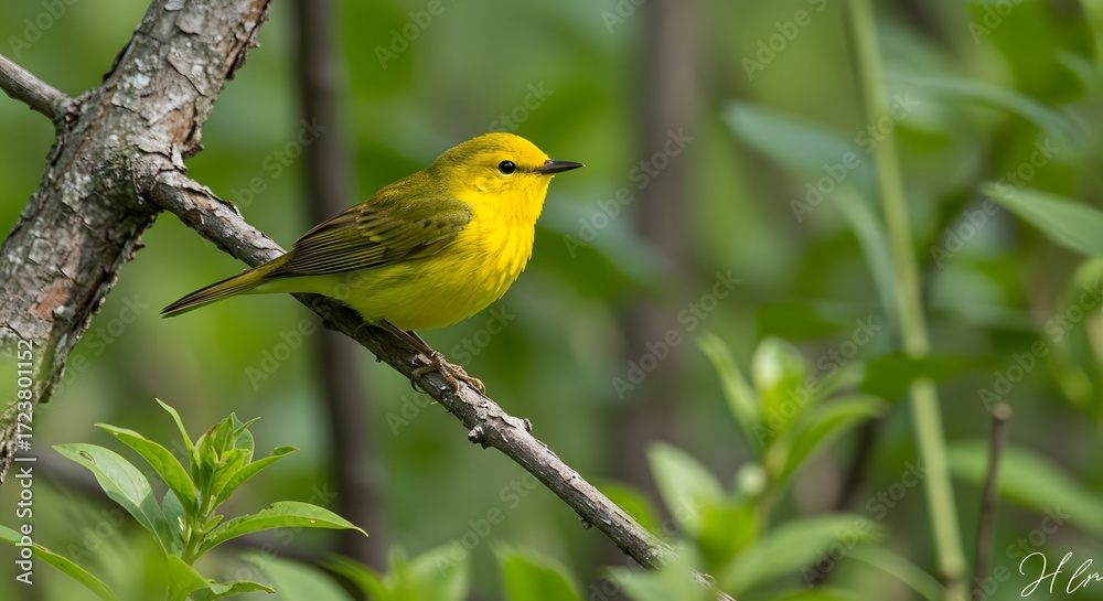 Obraz premium Yellow warbler bird perched on branch