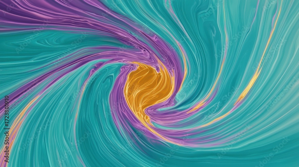Fototapeta premium A vibrant abstract design with swirling concentric waves in turquoise blue and purple,