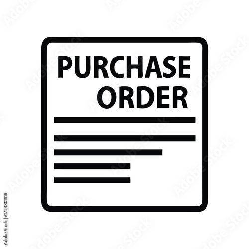 Black and White Purchase Order Icon on White Background