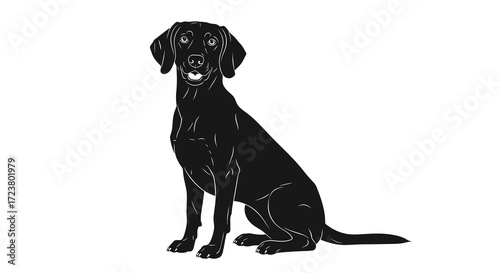 Elegant black labrador retriever silhouette portrait on a seamless white background
