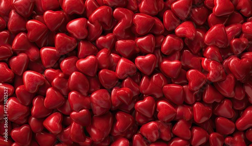 A dense field of small, glossy red hearts