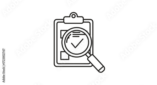Inspection with Magnifying Glass over Clipboard Document for Process Validation