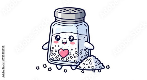 Kawaii salt shaker character with heart and sparkle details for cute kitchen art