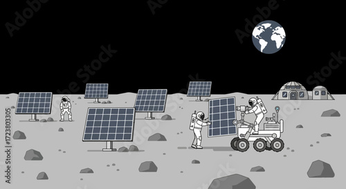 Astronauts Building Lunar Solar Farm A Vision of Sustainable Space Exploration