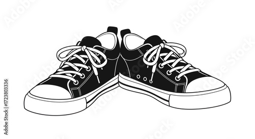 Monochrome canvas shoes illustration exhibiting laced pair for creative projects