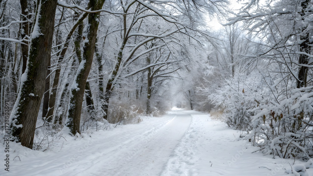 Obraz premium Snow-covered forest path