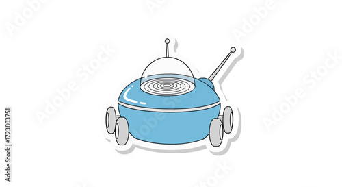 Stylized Cartoon Lunar Rover Exploring Celestial Terrain with Light Blue Exterior