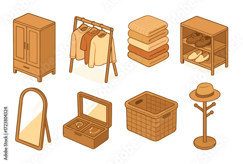 Cozy home furniture collection featuring wardrobe, mirror, and accessories