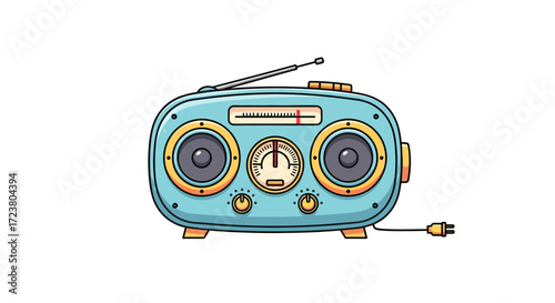 Whimsical Illustration of a Retro Style Transistor Radio with a Unique Design