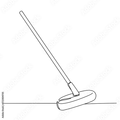 Curling stone and broom in black and white design,   minimal style  