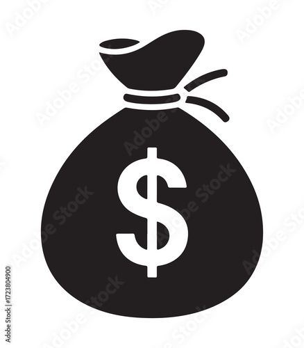 Silhouette of a money bag with a dollar sign isolated on white background
