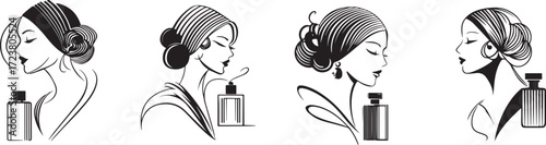 Vector art of hand drawn sketch of woman with perfume