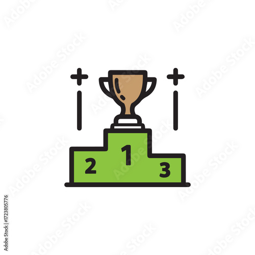 Winner Podium and Trophy Line Icon