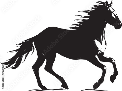 Vector art of a black silhouette of a horse running in vector format