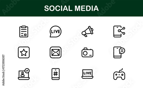 Social Media Icons Pack. Minimal and flat icons of notifications, comments, followers, and chats for online marketing, branding, and design projects.