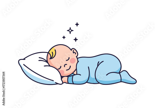 Cute baby sleeping on a pillow, adorable cartoon newborn infant dreaming peacefully vector