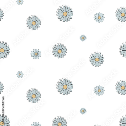 Seamless Daisy Flower Pattern on White Background – Minimal Floral Vector Design