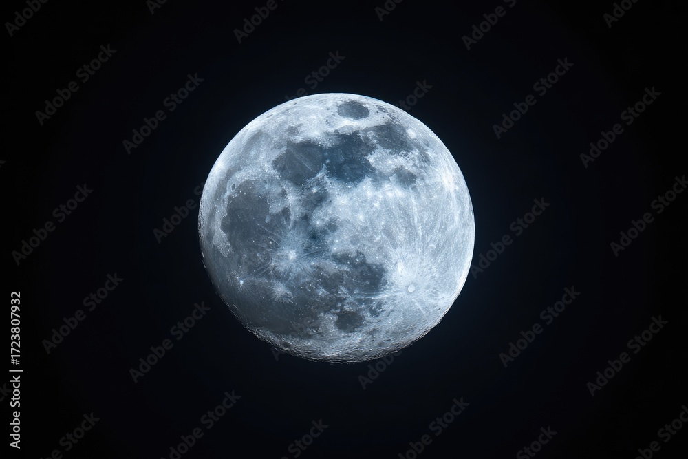 Fototapeta premium Full moon in a dark night sky, showing craters and subtle color variations
