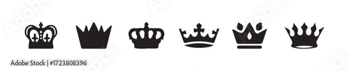 Crown icon set, collection different crown sign, Crown Silhouette Icon Set for King, Queen, black crown symbol collection,  vector illustration  EPS 10