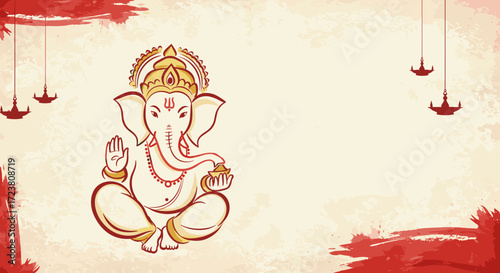 Ganesha illustration with decorative elements for Indian holiday  