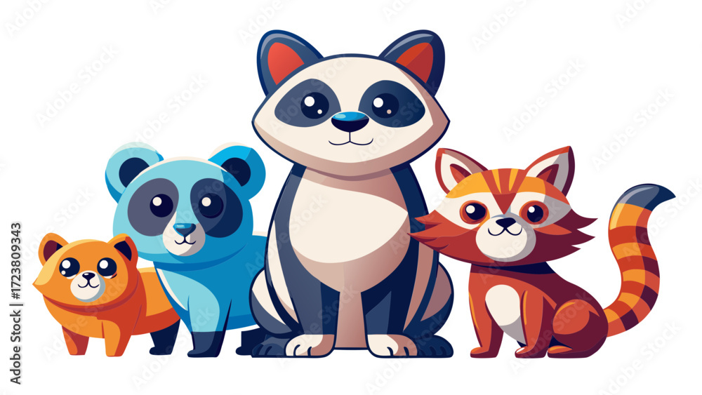 Fototapeta premium animal, fox, cartoon, skunk, vector, dog, illustration, cat, love, set, baby, teddy, toy, fun, art, cute, pet, brown, heart, funny, character, adorable, kid, valentine, animals, childhood, farm, lands