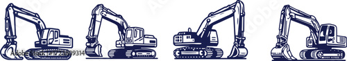 Vector art of excavator vector illustration set construction machinery concept