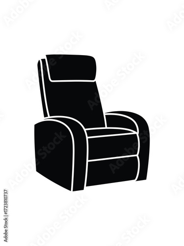 Black silhouette of a modern recliner chair with white piping detail