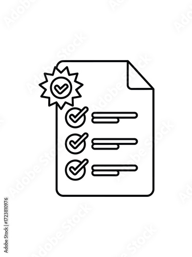 Checklist with completed tasks and quality assurance badge icon