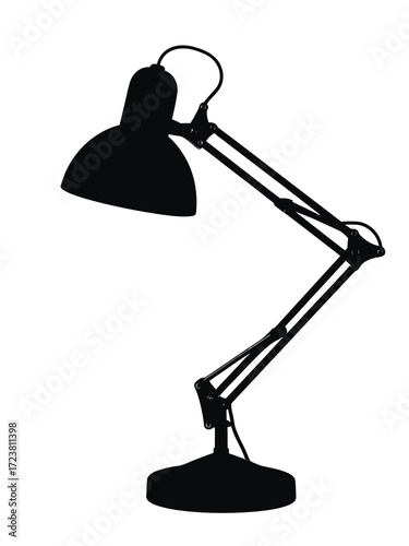Classic adjustable desk lamp silhouette on white background