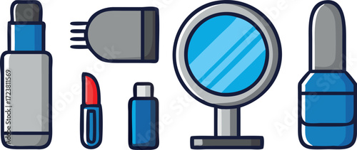 Beauty, makeup, and cosmetic products vector set.