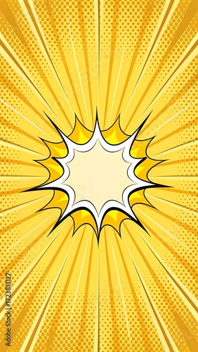 Bright Yellow Comic Book Style Background with Sunburst Halftone Pattern