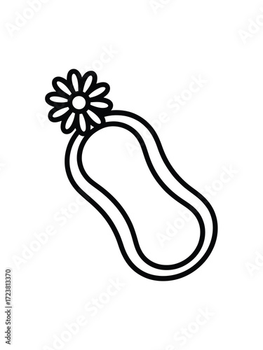Simple outline of a sanitary pad with a daisy flower accent