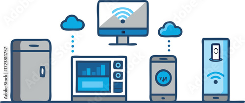 Wireless communication and IoT smart devices vector illustration.